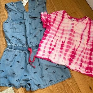 Splendid Pink Tie-Dye Tee and Blue Denim Romper Set